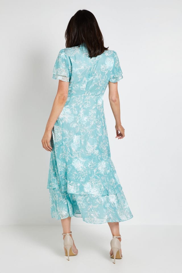 Wallis Wallis Women's Floral Burn Out Ruffle Midi Dress in Sage - 3