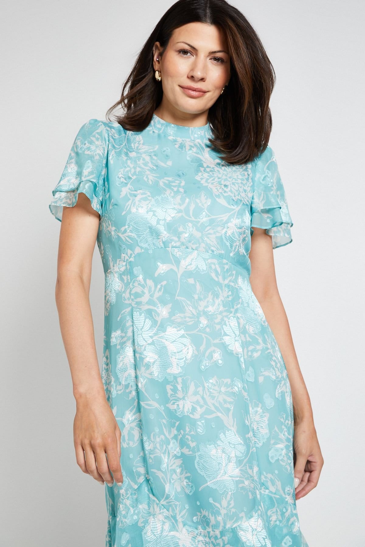 Wallis Wallis Women's Floral Burn Out Ruffle Midi Dress in Sage - 4