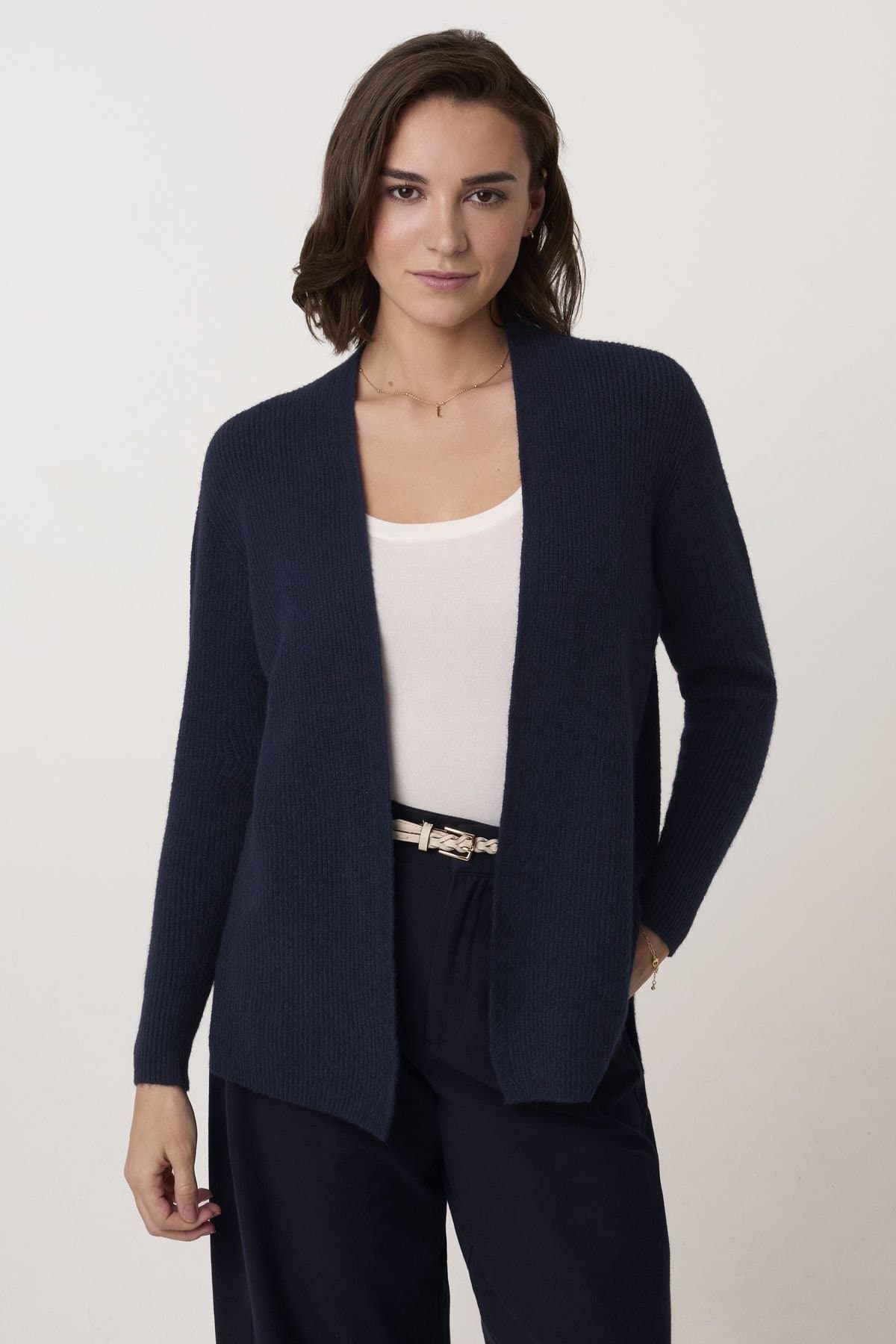 Celtic & Co Celtic & Co Women's Longline Ribbed Cardigan in Dark Navy