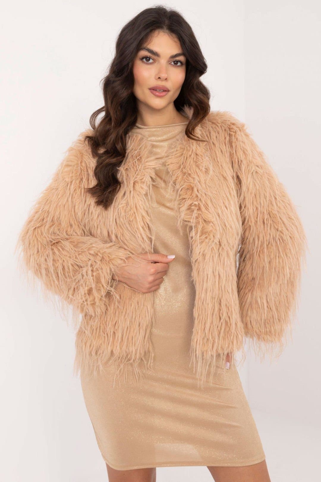 Love Lace Love Lace Women's Furry Finish Transitional Hook Jacket in Beige