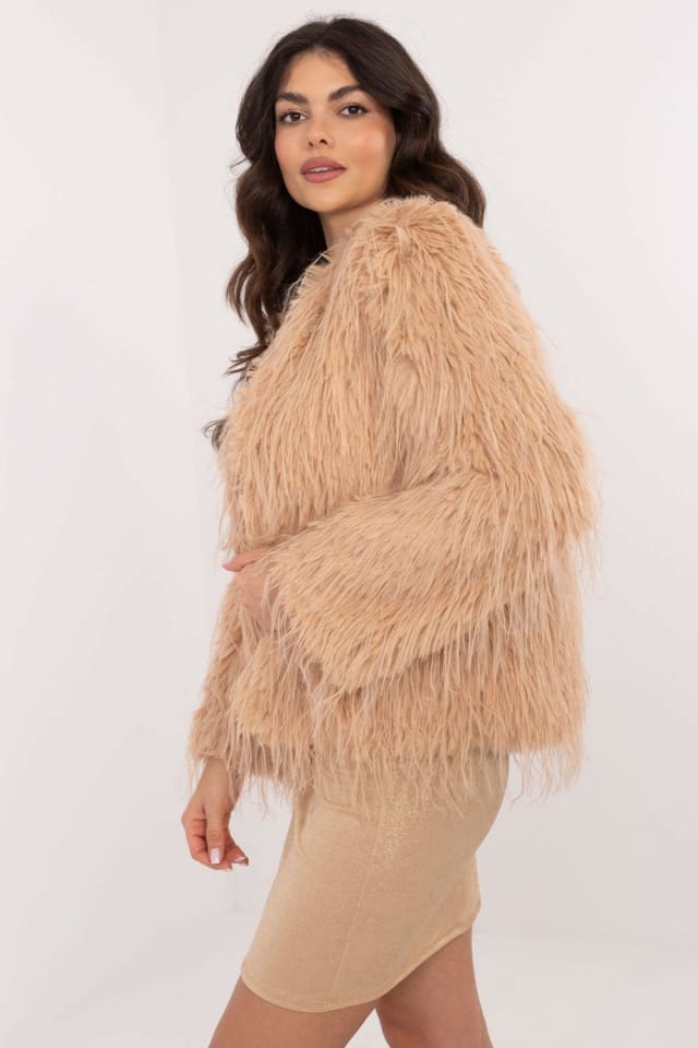 Love Lace Love Lace Women's Furry Finish Transitional Hook Jacket in Beige - 2