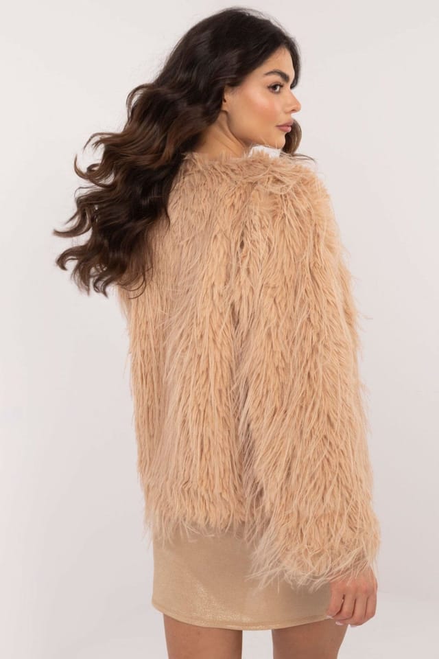Love Lace Love Lace Women's Furry Finish Transitional Hook Jacket in Beige - 3