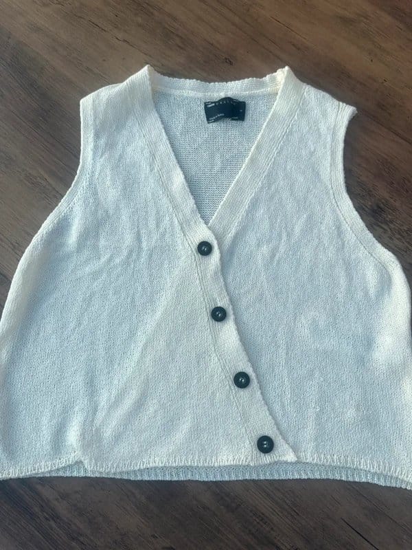 ASOS Cream Knit V-Neck Asymmetrical Button Top