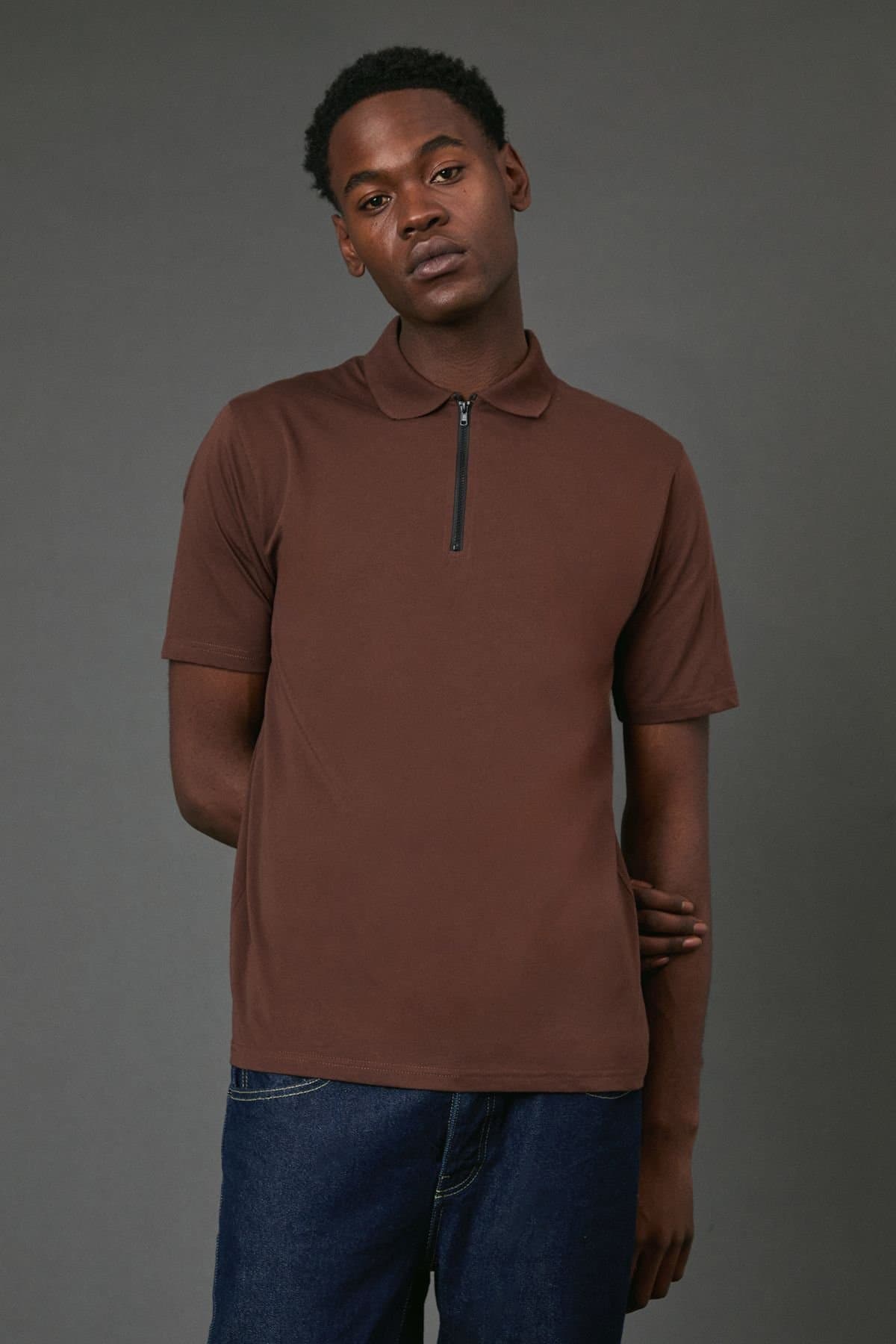 Burton Burton Men's Chocolate Zip Neck Polo Shirt