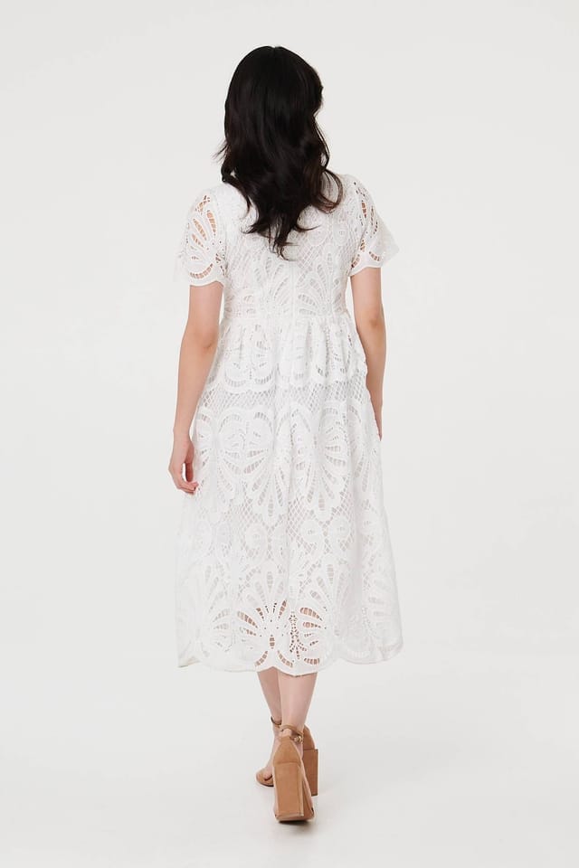 Izabel London Izabel London Women's Semi Sheer Lace Layered Midi Dress in White - 3