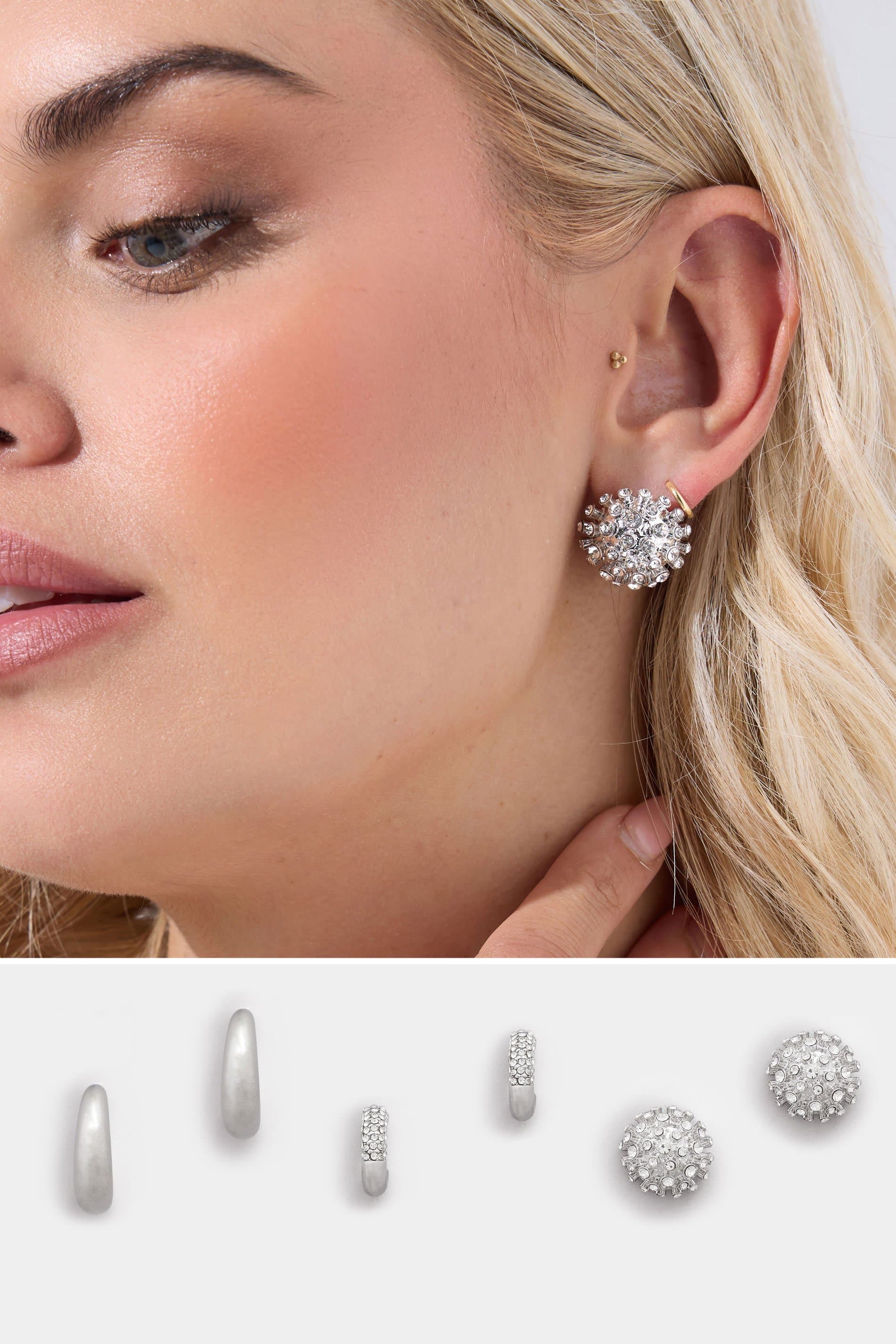 Yours 3 Pack Silver Tone Mixed Stud & Hoop Earring Set
