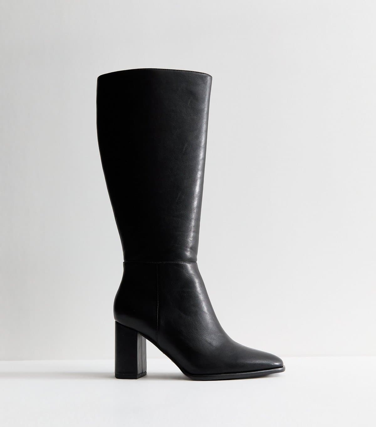 New Look Women's Black Faux Leather Side Zip Tall Boots Vegan New Look