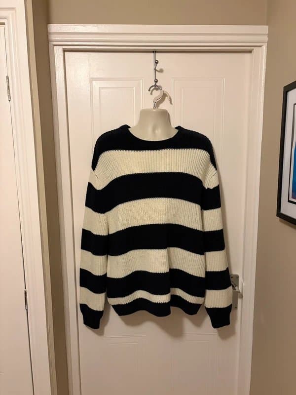 ASOS Design ASOS Design XL Blue White Striped Knitted Oversized Baggy Loose Fit Jumper Sweater