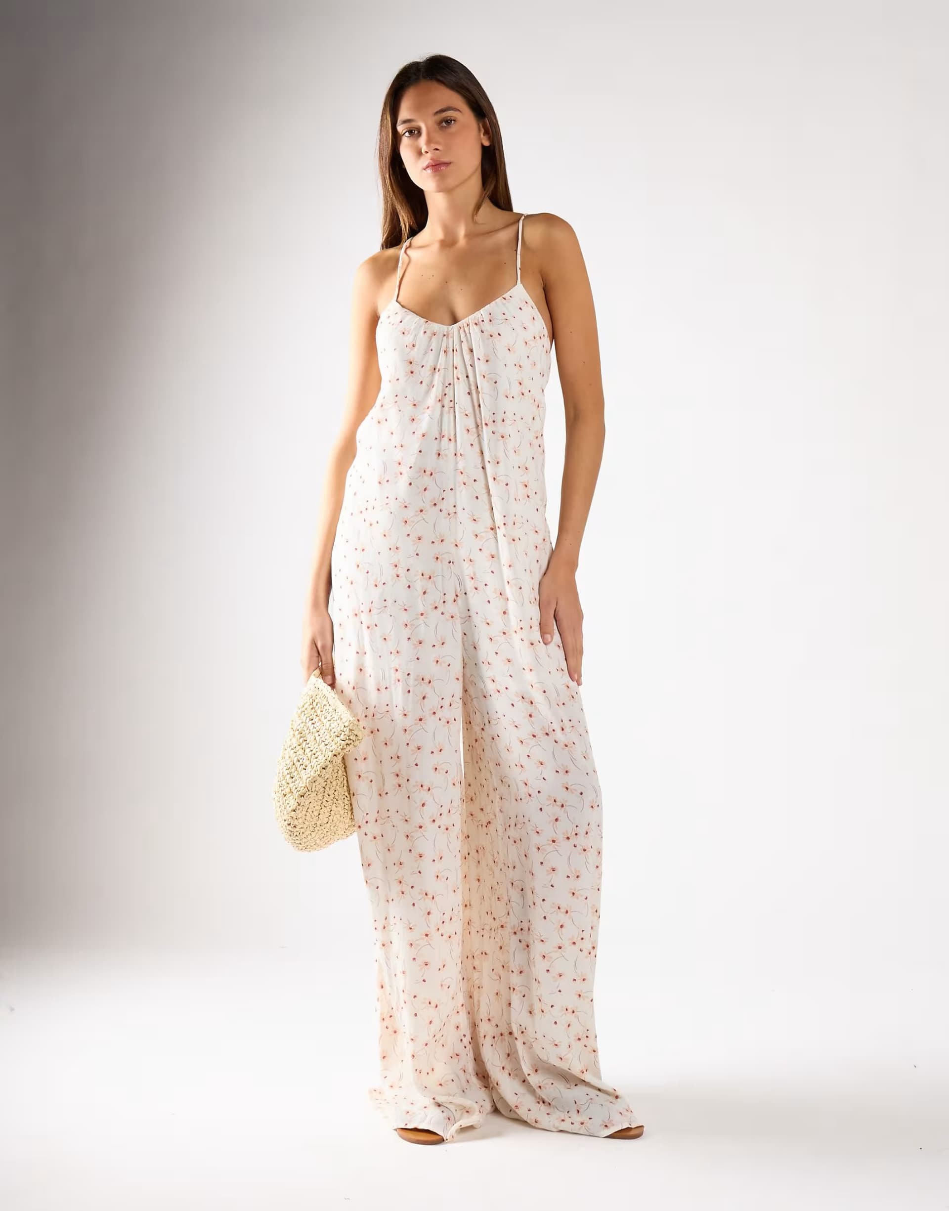 ASOS Glamorous Loose-fit jumpsuit in white base floral