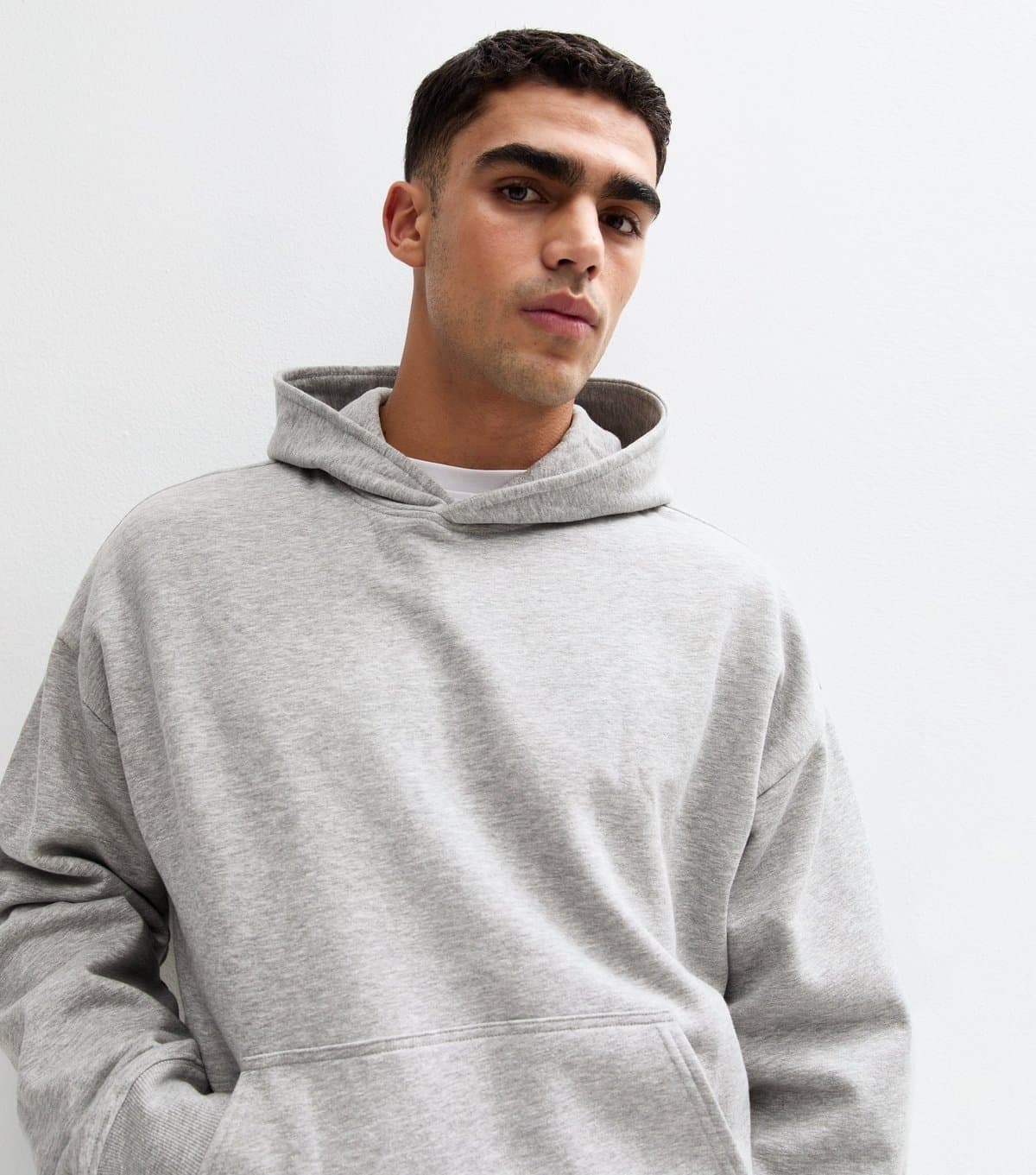 New Look Men's Grey Marl Oversized Cotton Blend Hoodie New Look