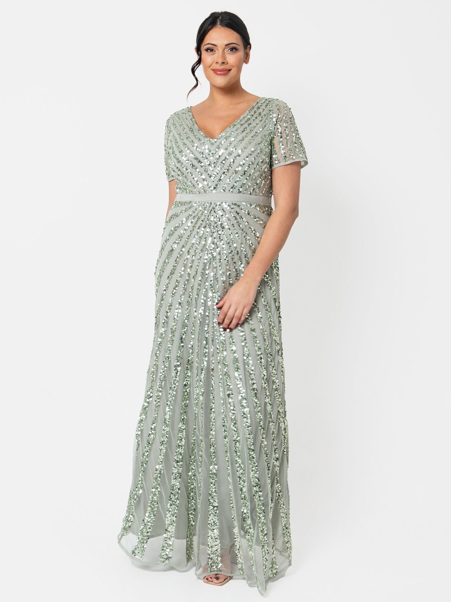 Maya Deluxe Maya Deluxe Women's Short Sleeve Stripe Embellished Maxi Dress in Mint - 4