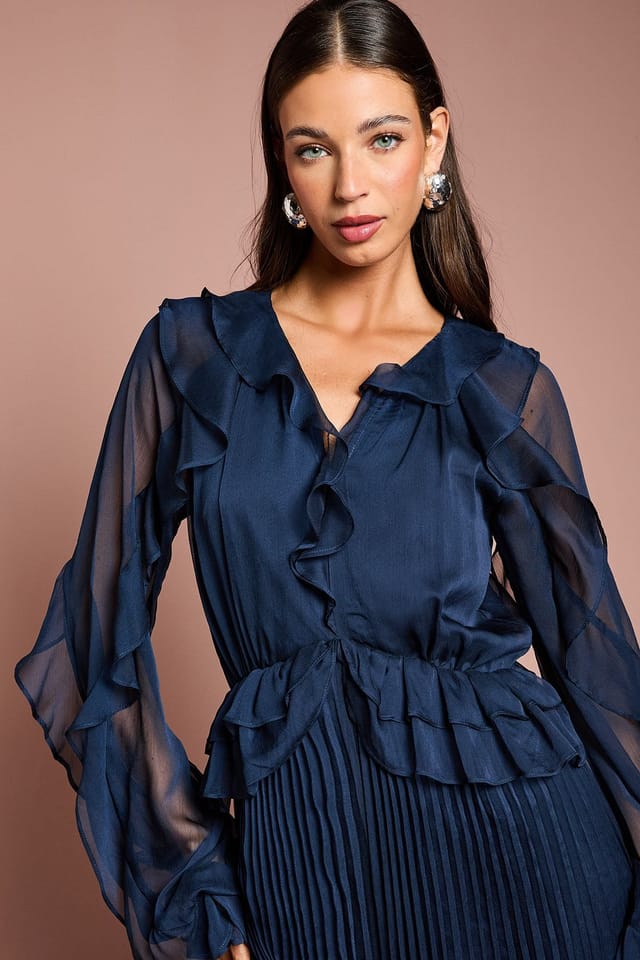 Coast Coast Women's Soft Chiffon Frill Jumpsuit in Navy - 3