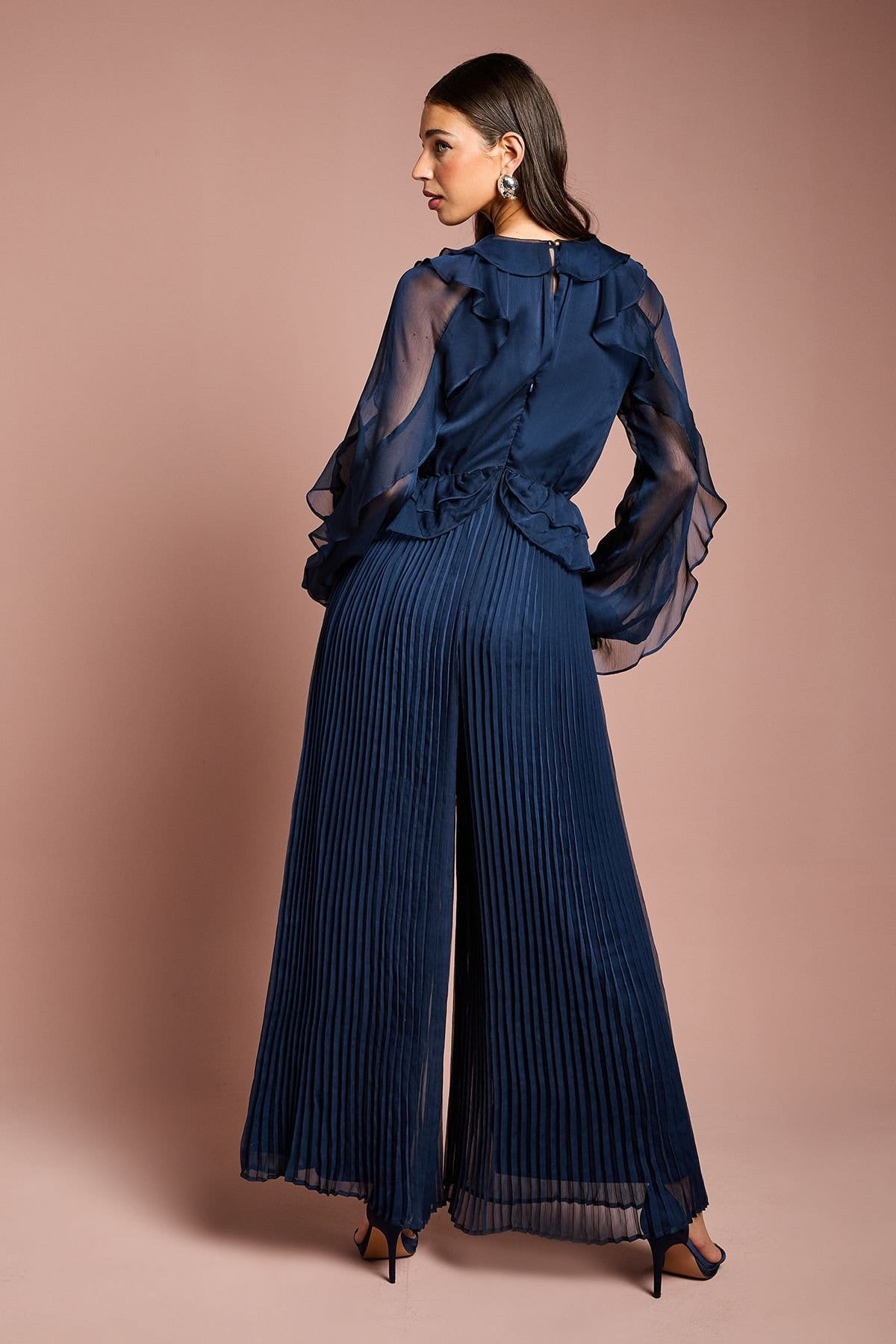 Coast Coast Women's Soft Chiffon Frill Jumpsuit in Navy - 4