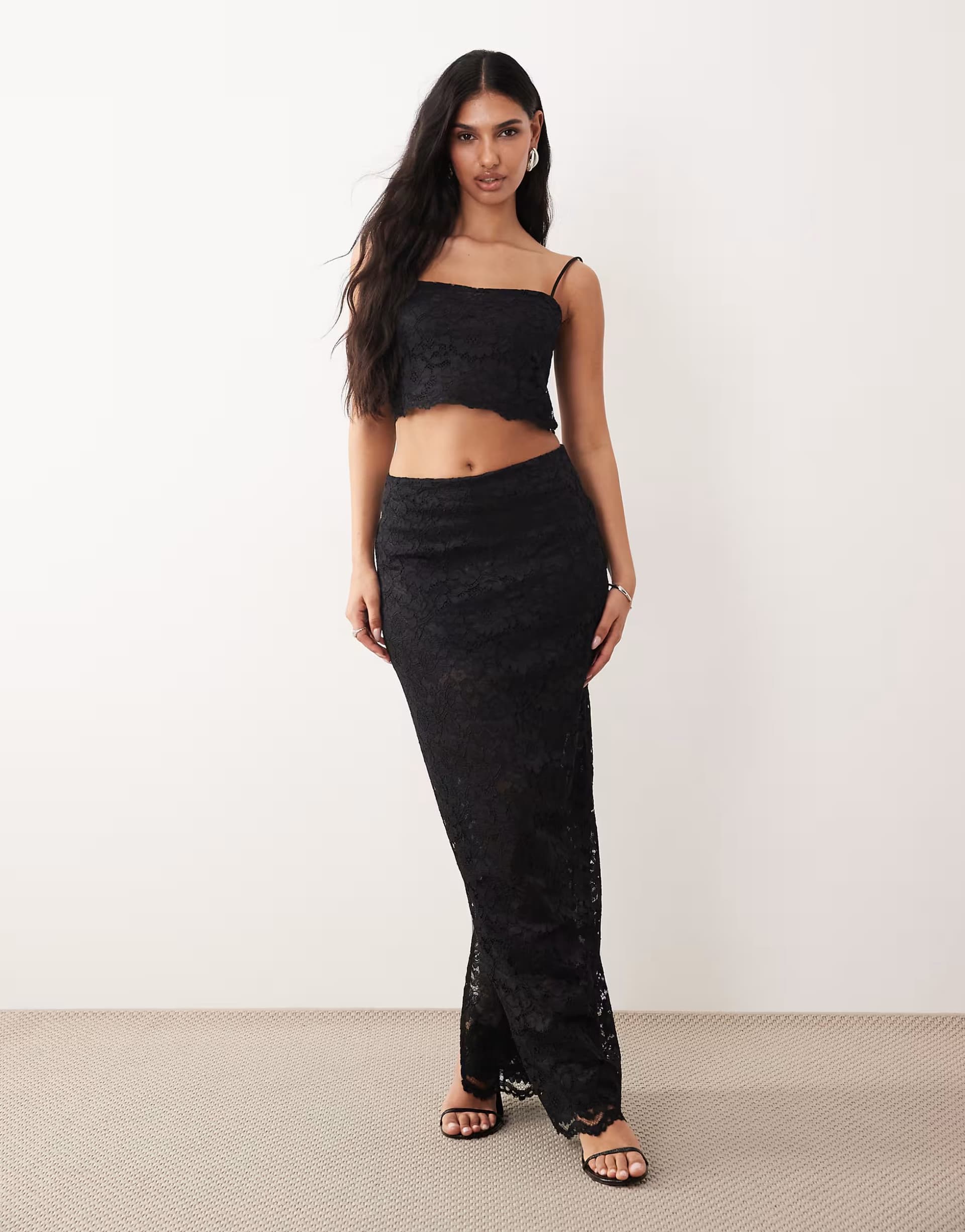 ASOS ASOS DESIGN lace maxi skirt co-ord in black