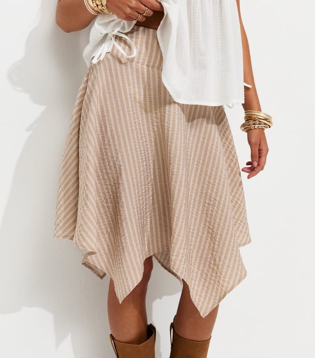 New Look Women's Stone Crinkle Texture Striped Handkerchief Hem Skirt New Look - 2