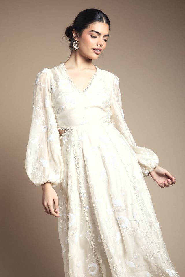 Oasis Oasis Women's Chiffon Sequin Embellished Floral Midaxi Dress in Ivory - 2