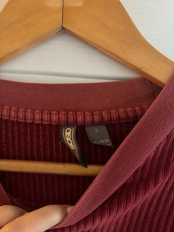 ASOS ASOS burgundy velvet ribbed oversized top - 1