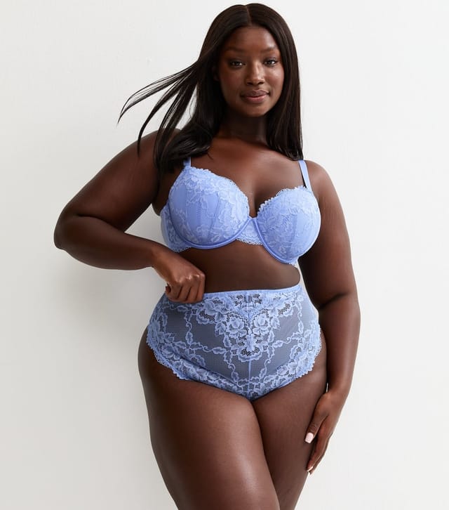 New Look Women's Plus Size Light Blue Lace Plunge Bra Curves New Look - 2