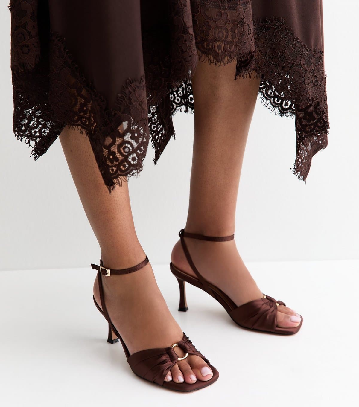 New Look New Look Dark Brown Satin Stiletto Sandals