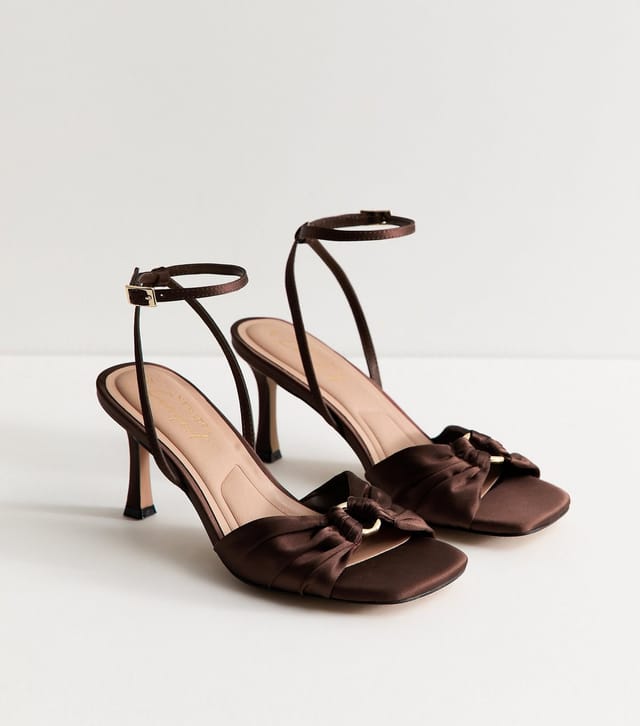 New Look Women's Dark Brown Ring Detail Satin Stiletto Sandals Vegan New Look - 2