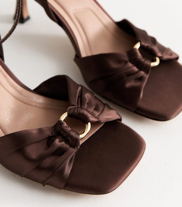 New Look Women's Dark Brown Ring Detail Satin Stiletto Sandals Vegan New Look - 3