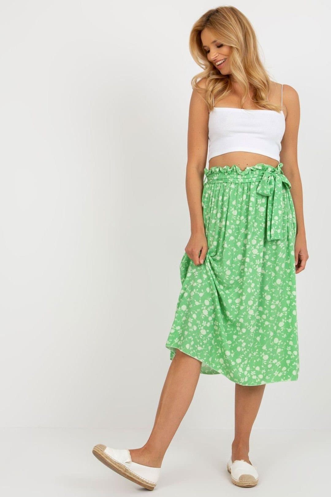Love Lace Love Lace Women's Floral Tie Waist Flared Skirt in Paris in Green