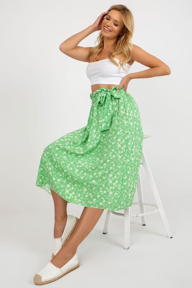 Love Lace Love Lace Women's Floral Tie Waist Flared Skirt in Paris in Green - 2