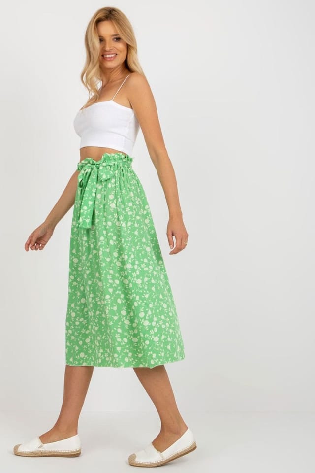 Love Lace Love Lace Women's Floral Tie Waist Flared Skirt in Paris in Green - 3