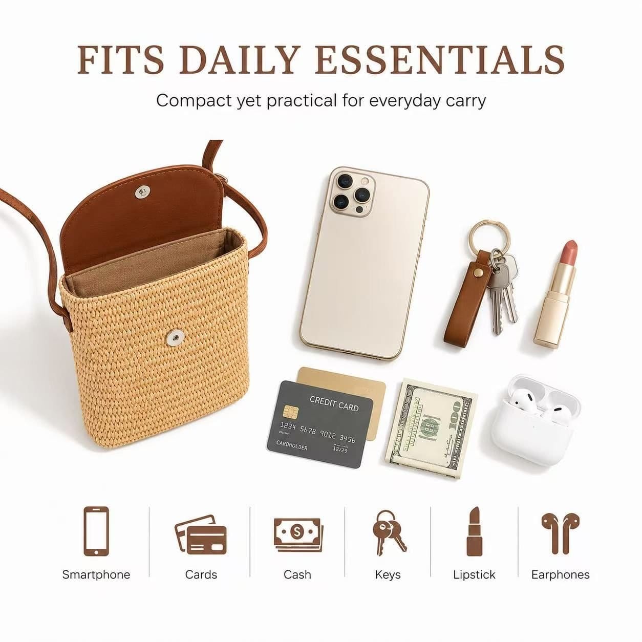 BluCore BluCore Women's Women's Woven Straw Crossbody Phone Bag in Beige - 4