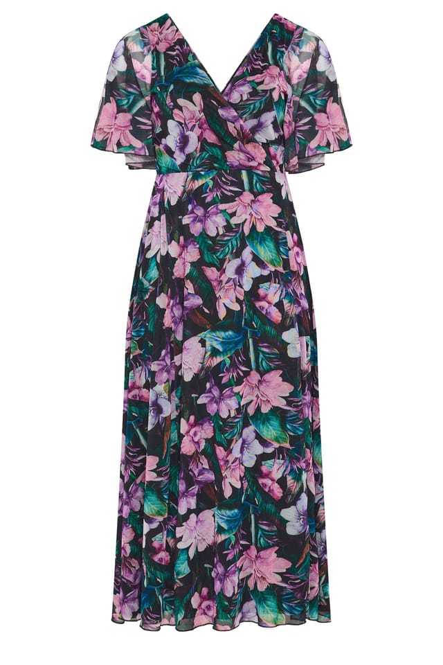 Yours Yours Women's Floral Angel Sleeve Maxi Dress in Black - 2