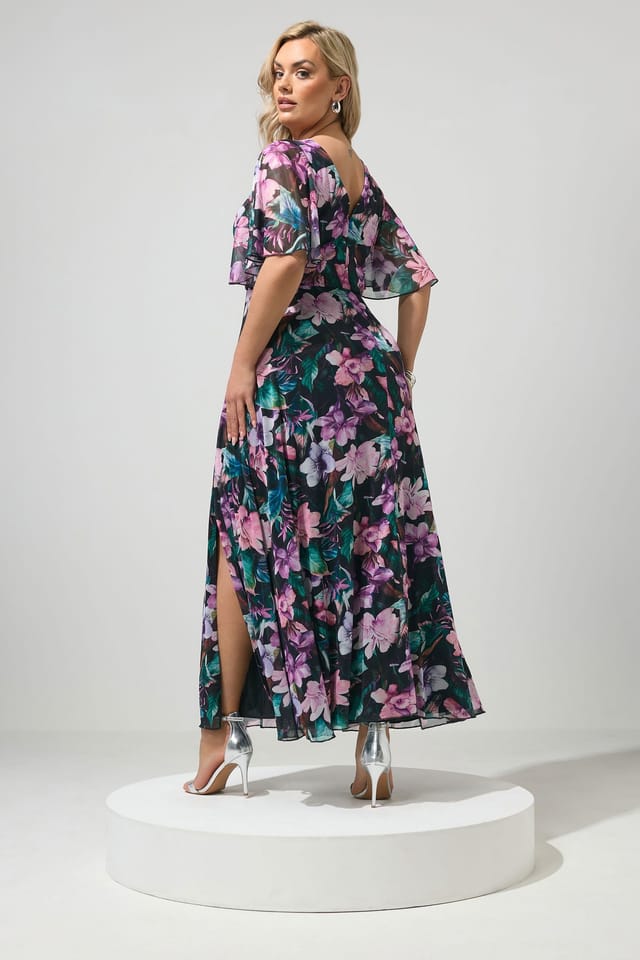 Yours Yours Women's Floral Angel Sleeve Maxi Dress in Black - 3