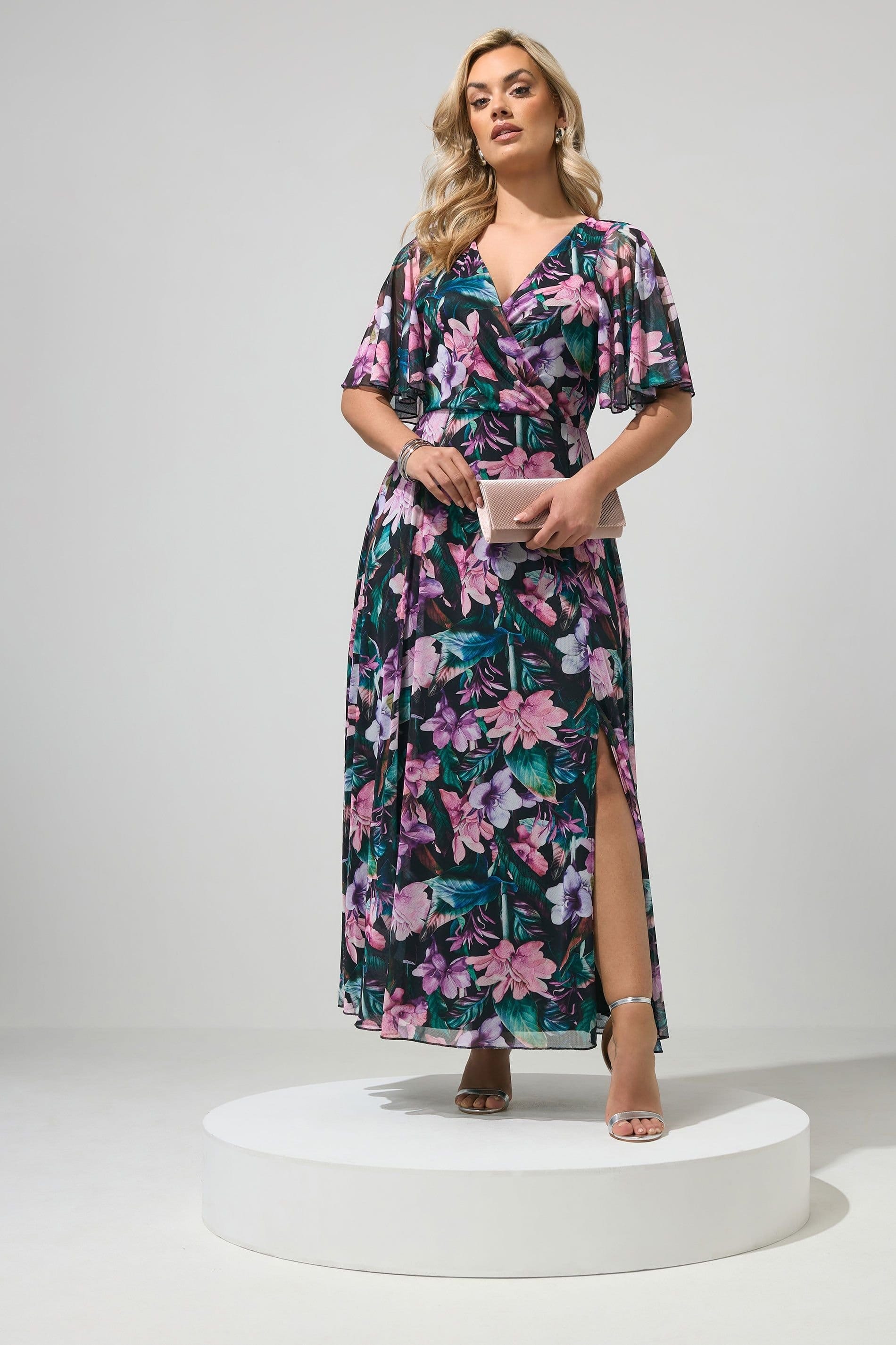 Yours Yours Women's Floral Angel Sleeve Maxi Dress in Black - 4
