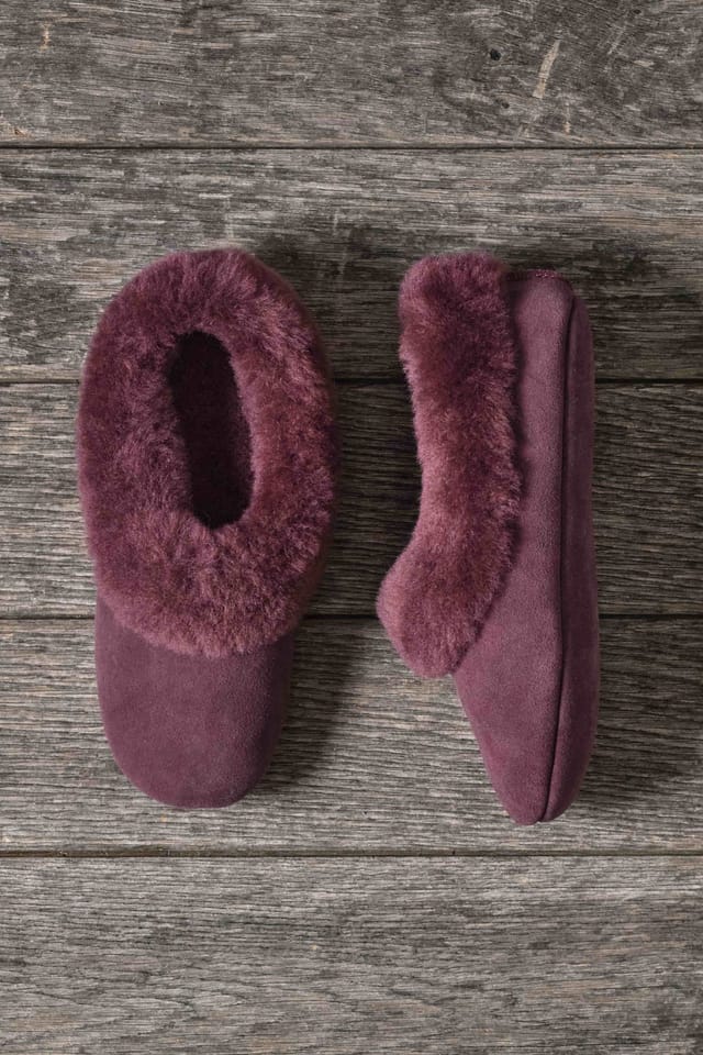WoolOvers WoolOvers Women's Sheepskin Collar Ballerina Slippers in Purple - 2