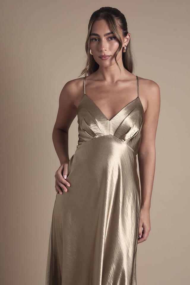 Coast Coast Women's Satin Tie Back Detail Maxi Bridesmaid Dress in Metallic Gold - 3