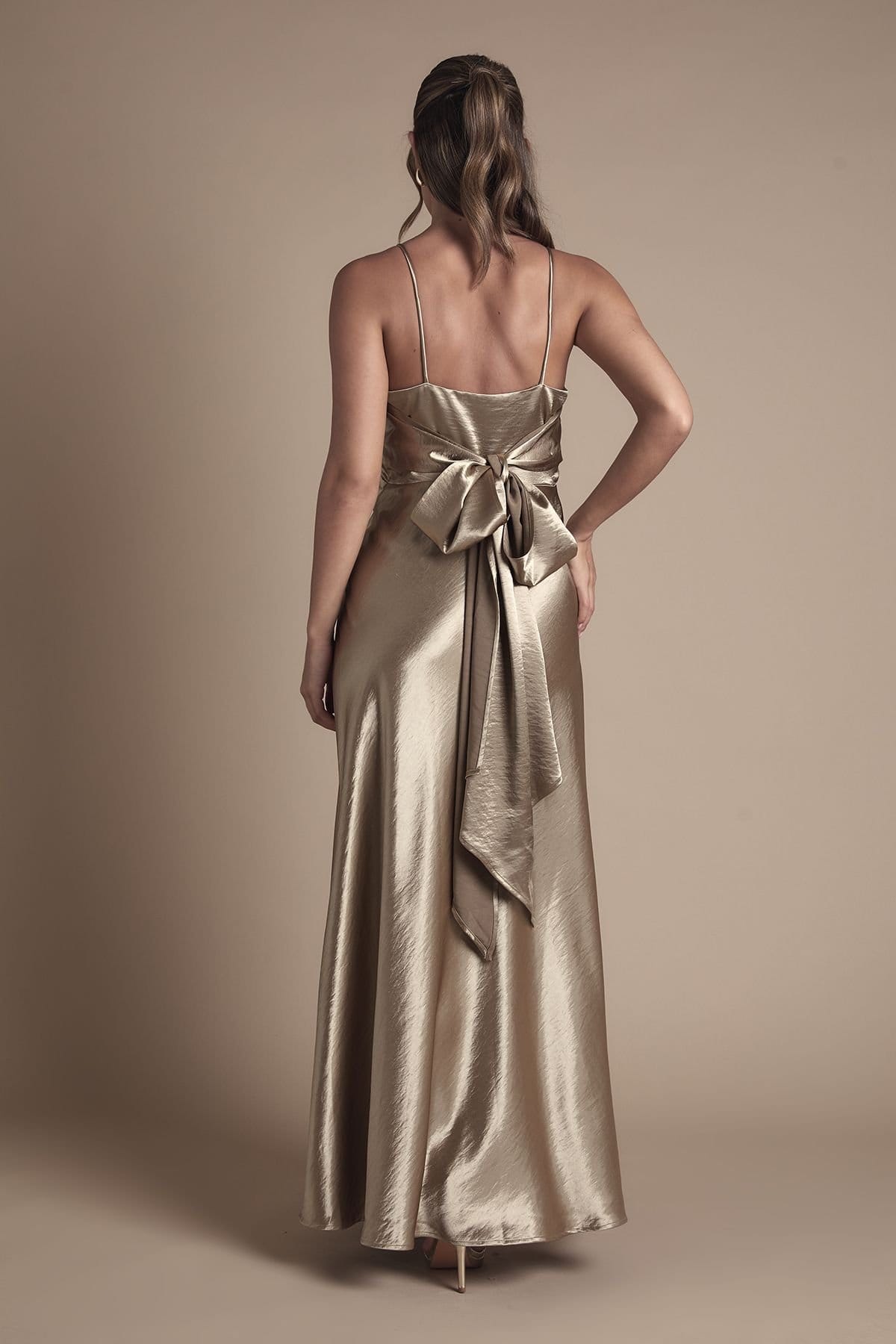 Coast Coast Women's Satin Tie Back Detail Maxi Bridesmaid Dress in Metallic Gold - 4
