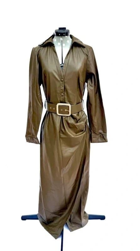 Zara Zara Faux Leather Midi Dress – Khaki/Brown – Size S – BNWT