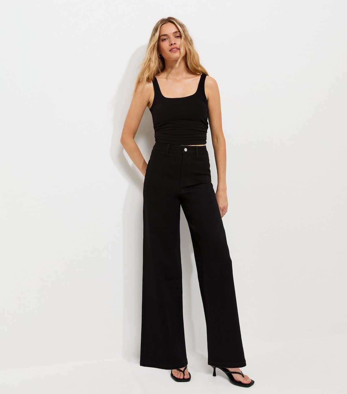 New Look Women's Black Twill High Waist Stretch Wide Leg Jeans New Look