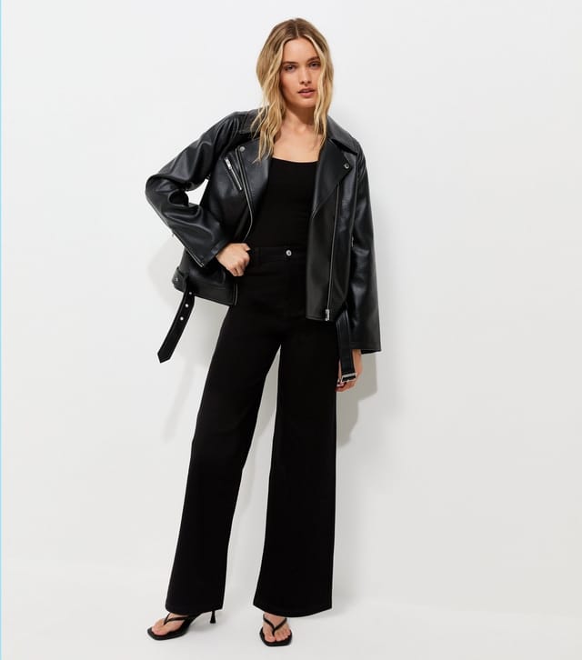 New Look Women's Black Twill High Waist Stretch Wide Leg Jeans New Look - 2