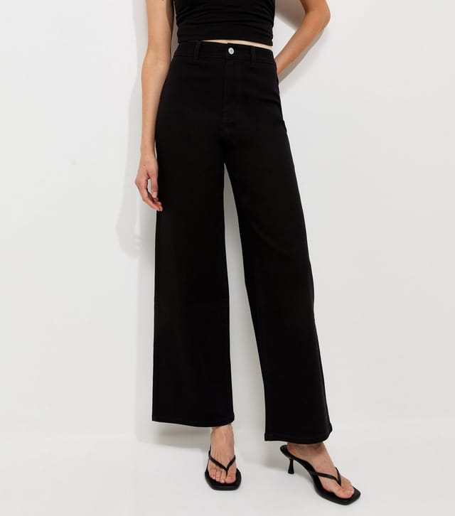 New Look Women's Black Twill High Waist Stretch Wide Leg Jeans New Look - 3