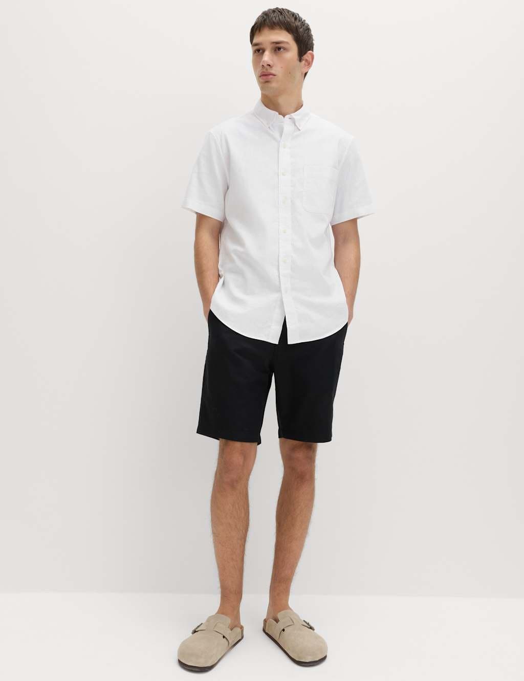 Marks & Spencer M&S White Linen Rich Short Sleeve Shirt