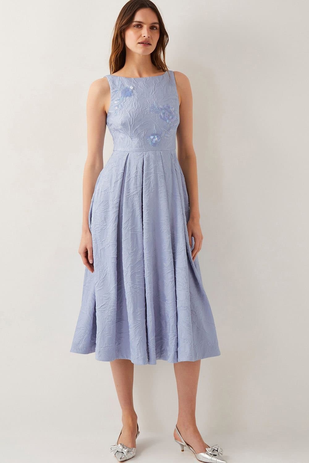 Monsoon Monsoon Women's Fallon Hand-Beaded Jacquard Midi Dress Blue