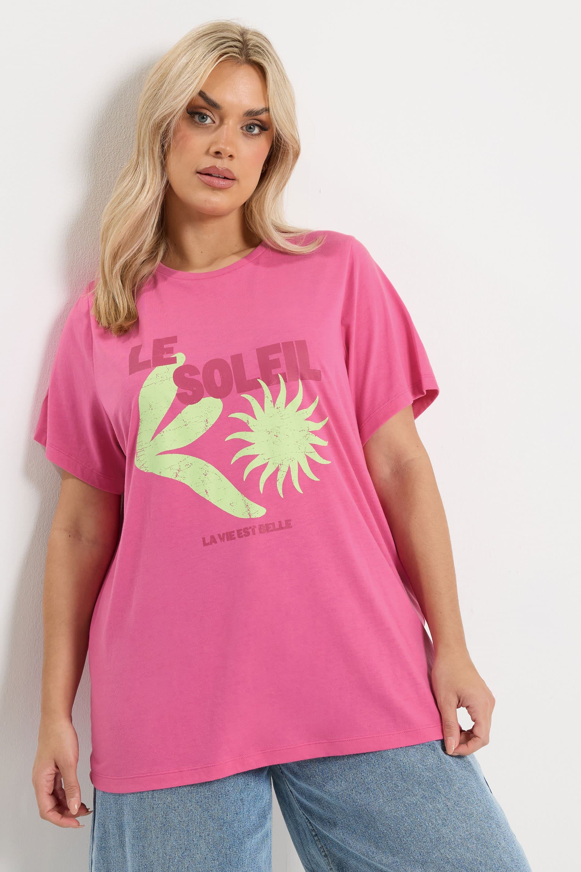 Yours Plus Size Pink 'Le Soleil' Graphic Print Tshirt