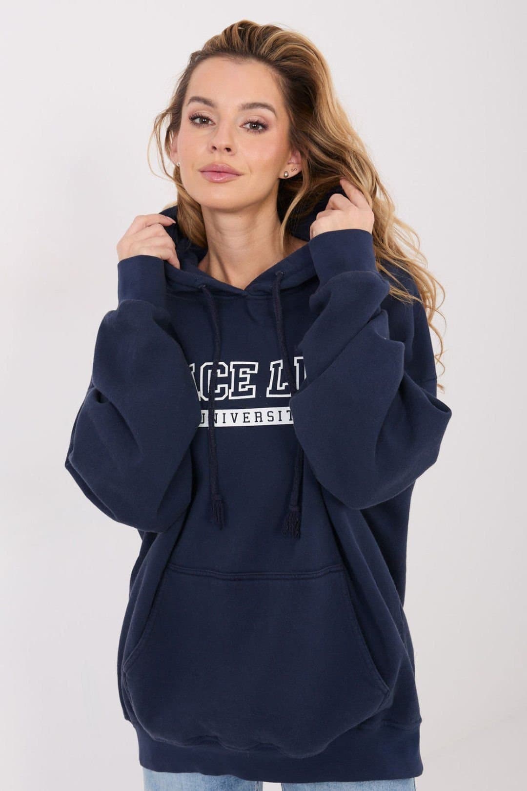 Love Lace Love Lace Navy Cotton Hooded Sweatshirt with Lettering