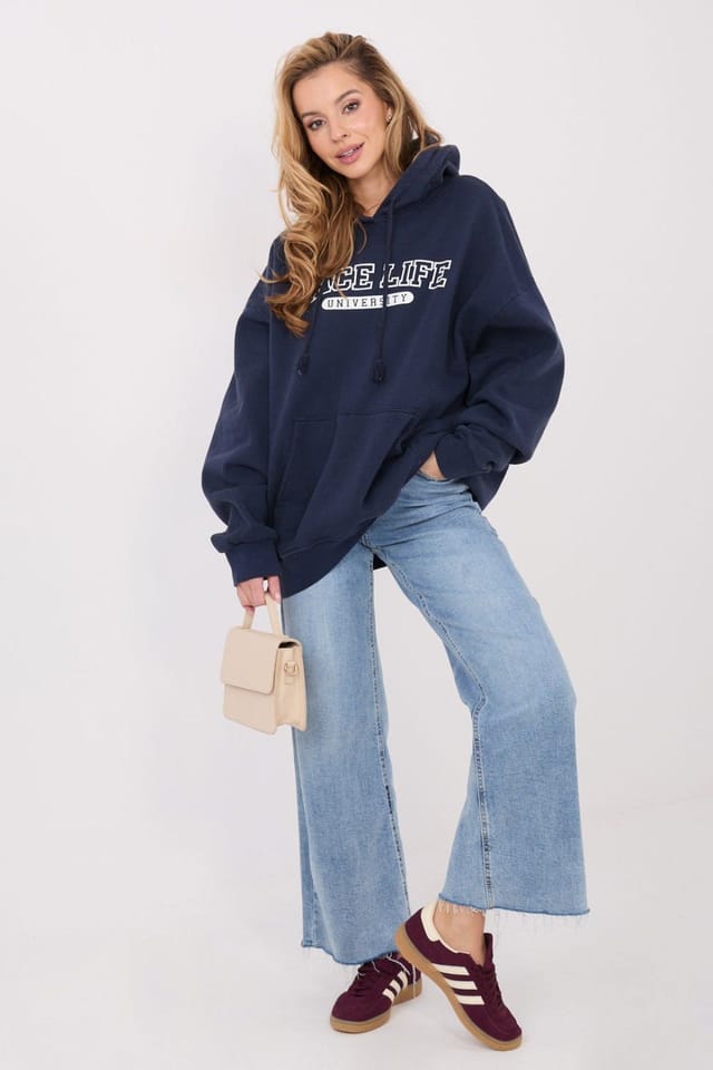 Love Lace Love Lace Women's Comfort Cotton Hooded Sweatshirt with Lettering in Navy - 2