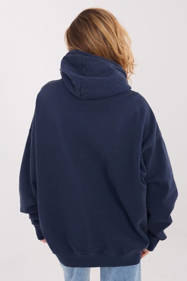 Love Lace Love Lace Women's Comfort Cotton Hooded Sweatshirt with Lettering in Navy - 3