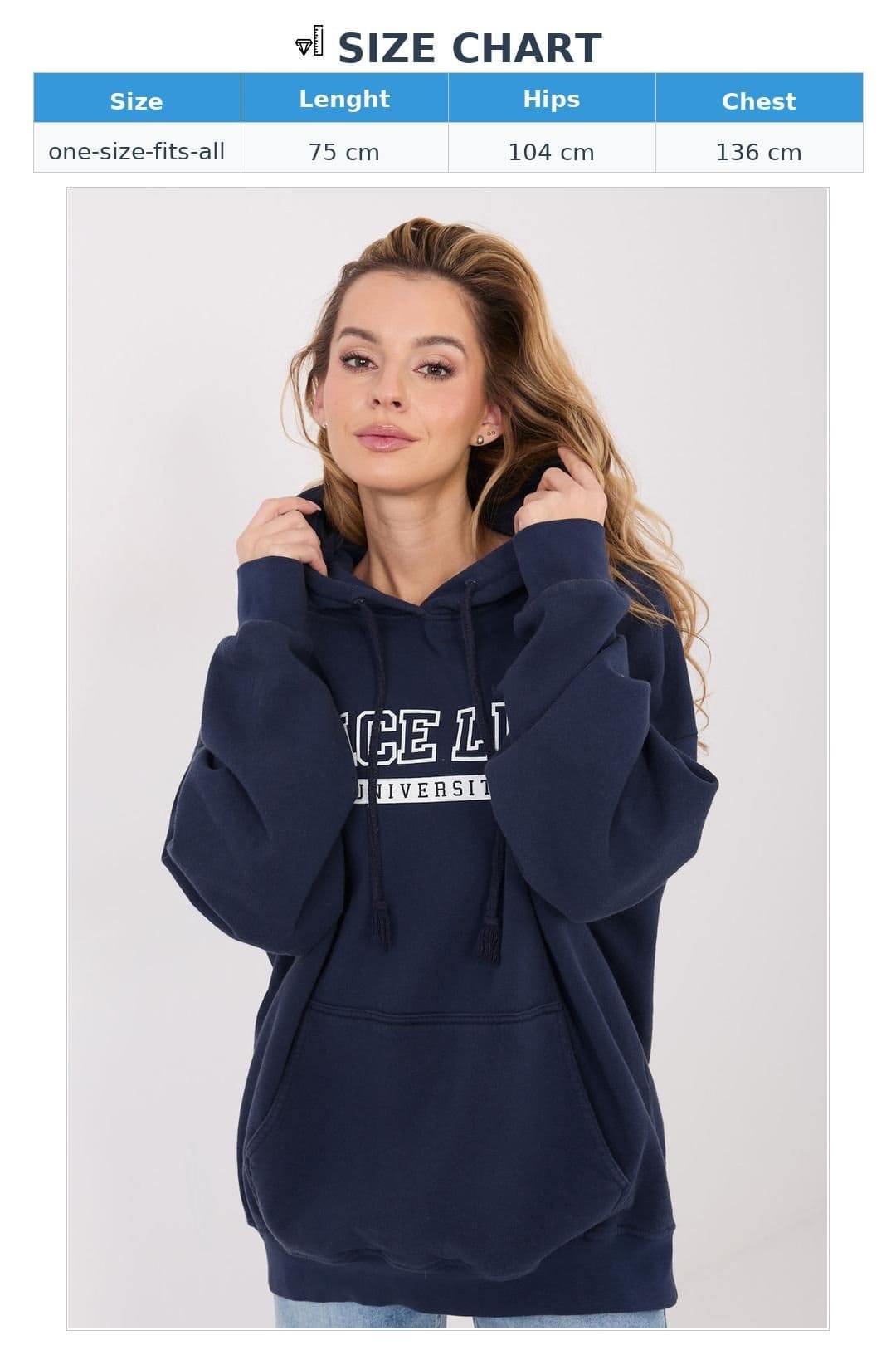 Love Lace Love Lace Women's Comfort Cotton Hooded Sweatshirt with Lettering in Navy - 4