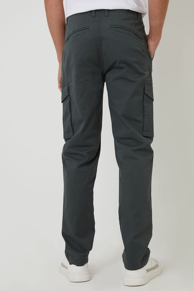 Threadbare Threadbare Men's 'Drill' Cotton Cargo Trousers With Stretch in Dark Grey - 2