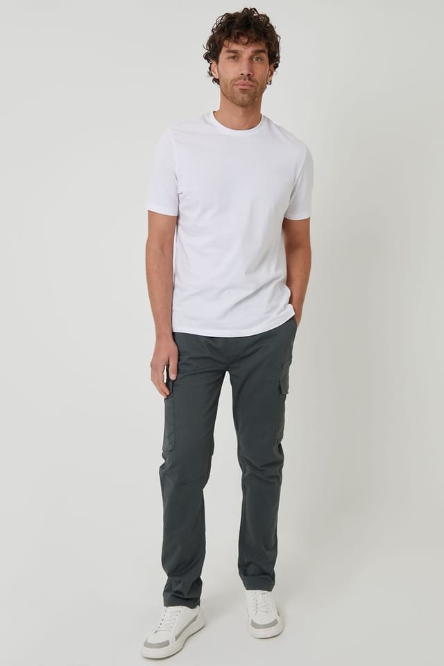 Threadbare Threadbare Men's 'Drill' Cotton Cargo Trousers With Stretch in Dark Grey - 3