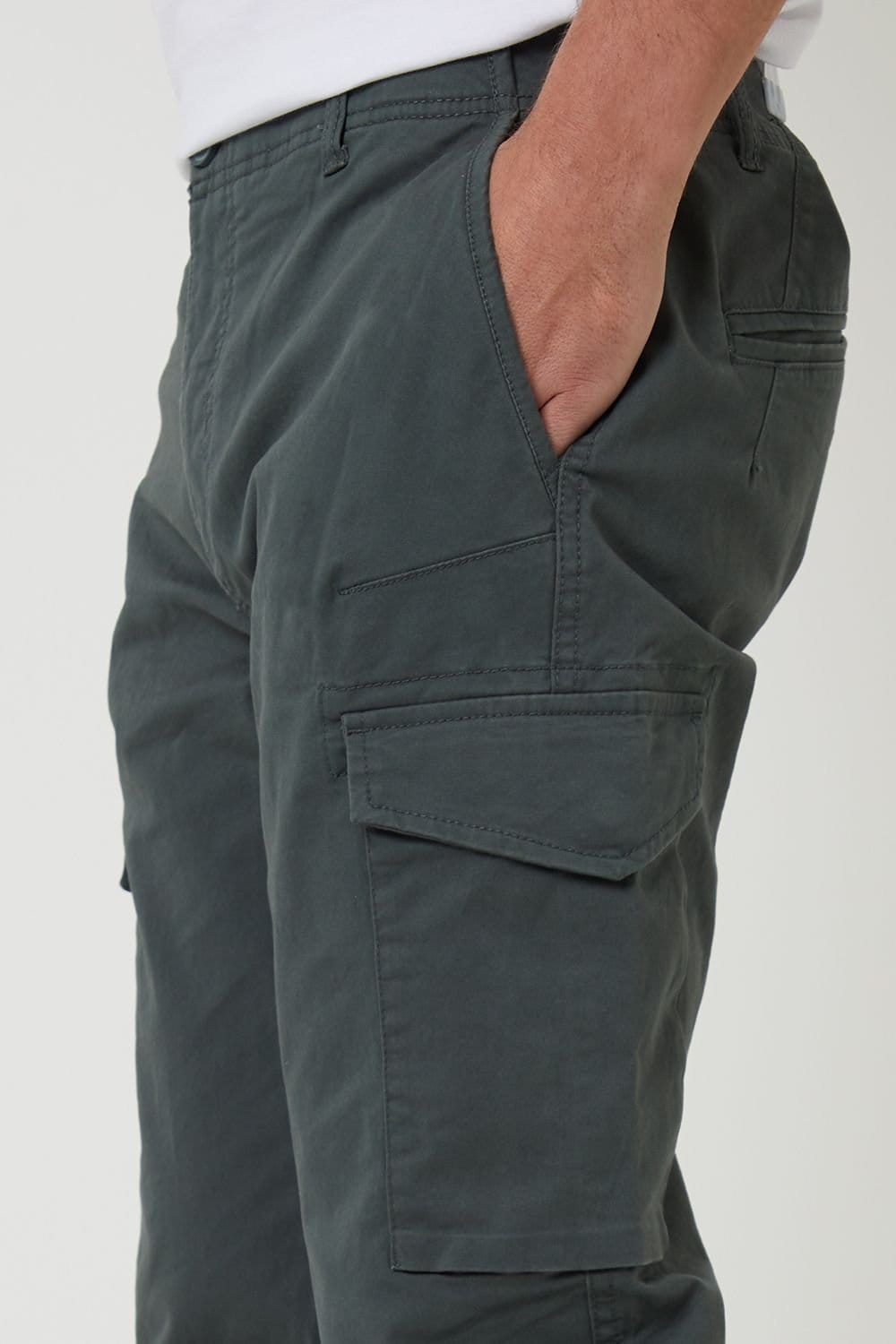 Threadbare Threadbare Men's 'Drill' Cotton Cargo Trousers With Stretch in Dark Grey - 4