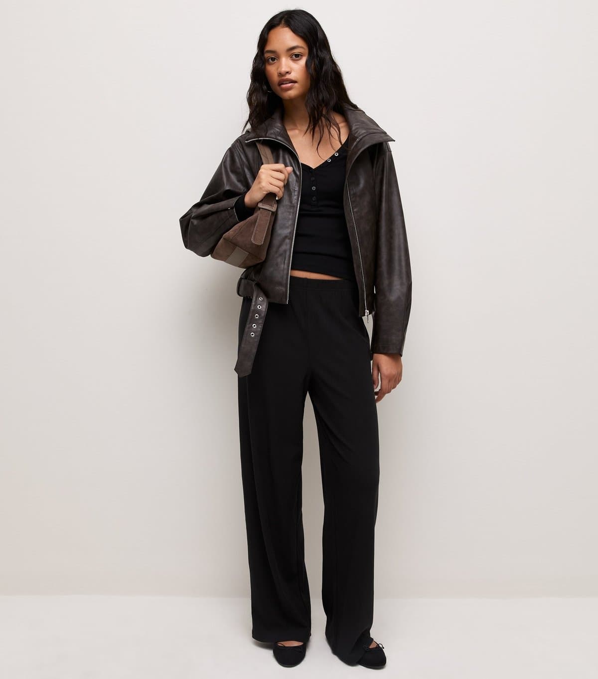 New Look Women's Black Jersey Wide Leg Joggers New Look